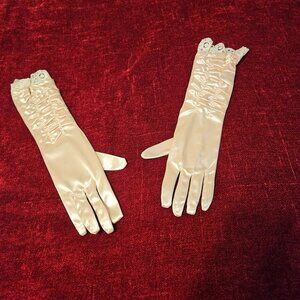 LACEMADE PINK SATIN AND LACE HAWKINS TEA PARTY DRESS GLOVES NWOT